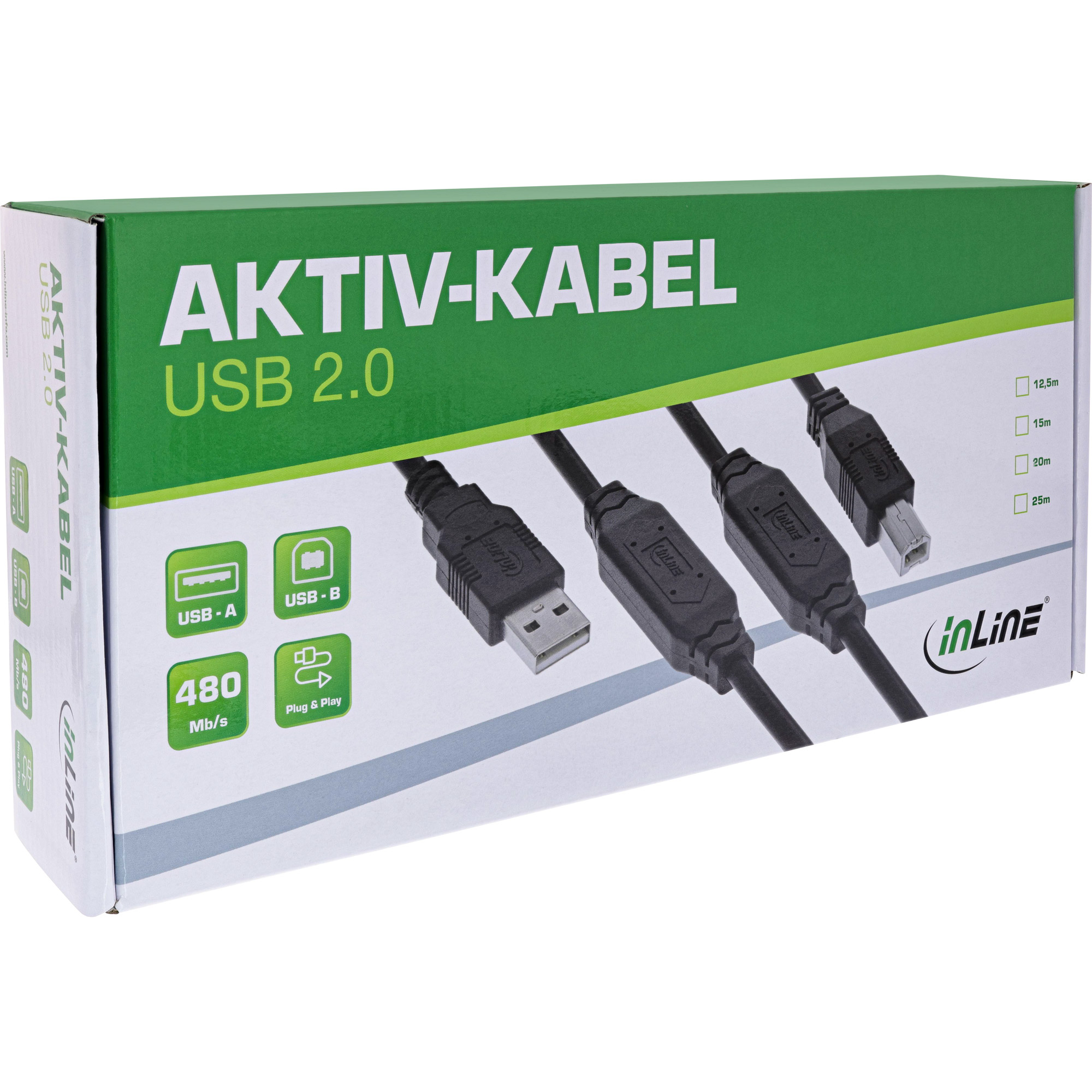 INLINE USB 2.0 Aktivkabel mit Signalverstaerkung St A an St B 15m