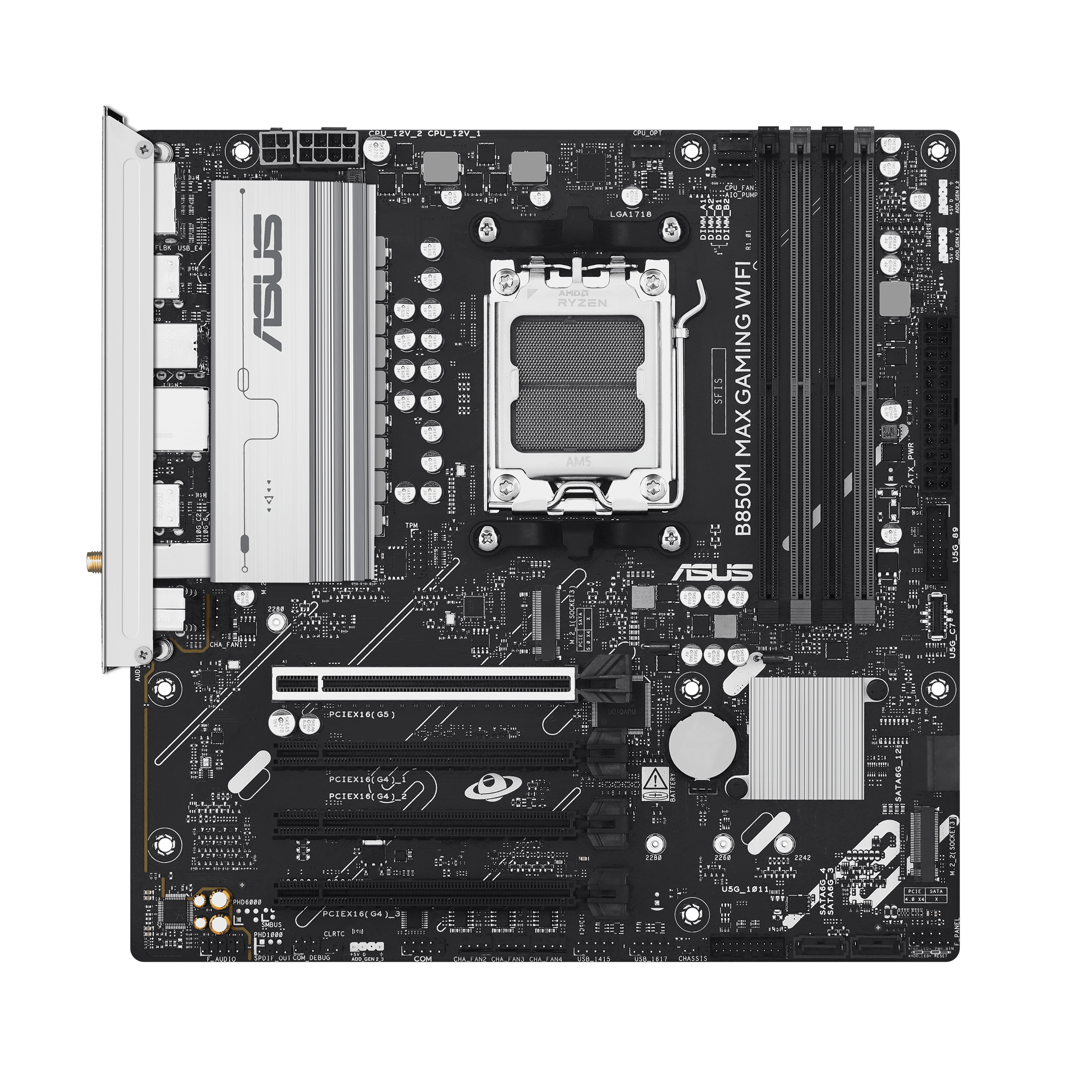 ASUS B850M MAX GAMING WIFI AMD AM5 mATX motherboard 4xDDR5 PCIe 50 3xM2 1xHDMI 1xDisplayPort 4xSATA
