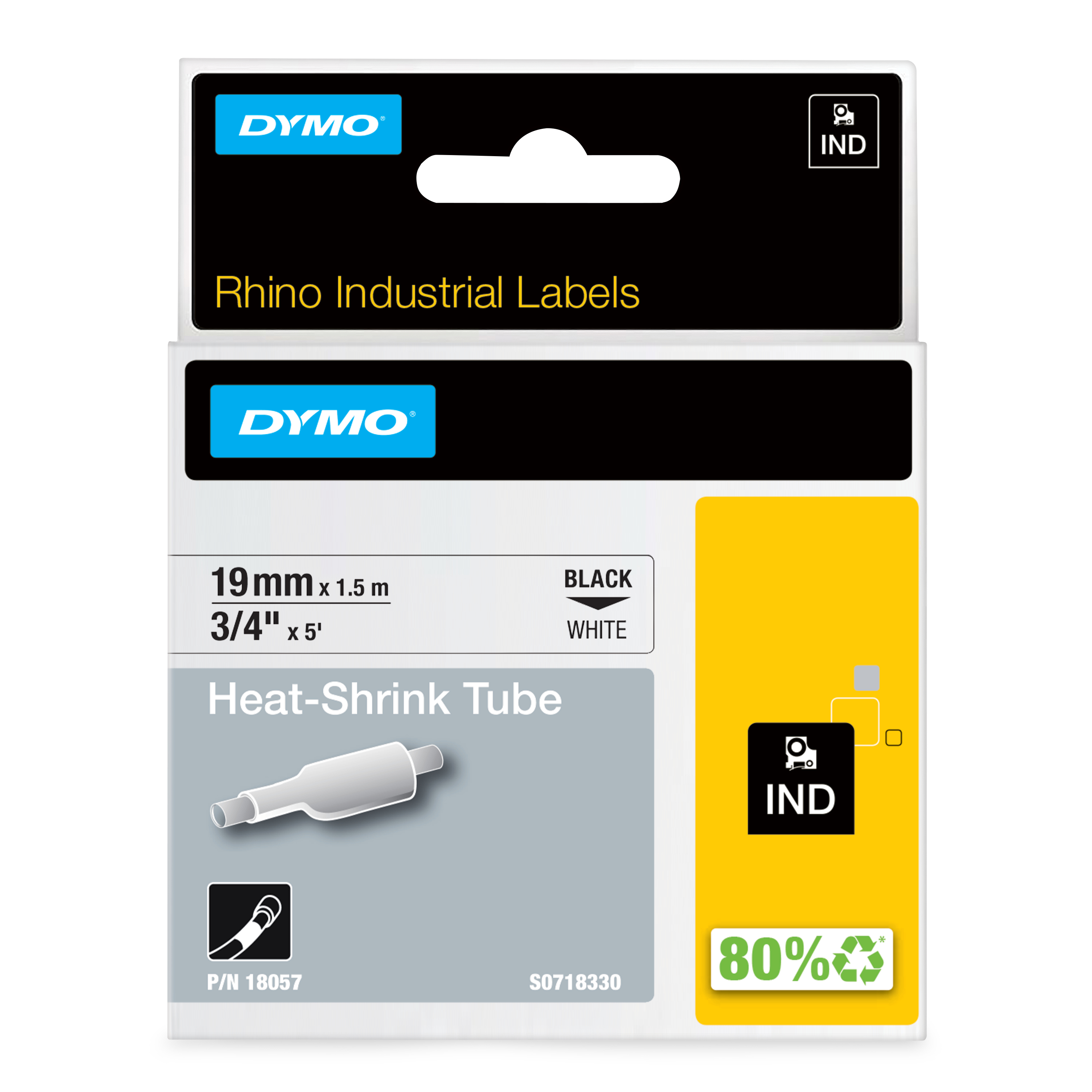 DYMO Schrumpfschlauch RHINO  18057, 19 mm schwarz auf weiÃ