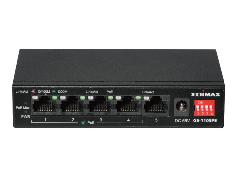 Edimax GS-1105PE Long Range 5-Port Gigabit Switch with 4-Port PoE+ Edimax GS-1105PE Long Range 5-Port Gigabit Switch with 4-Port PoE+