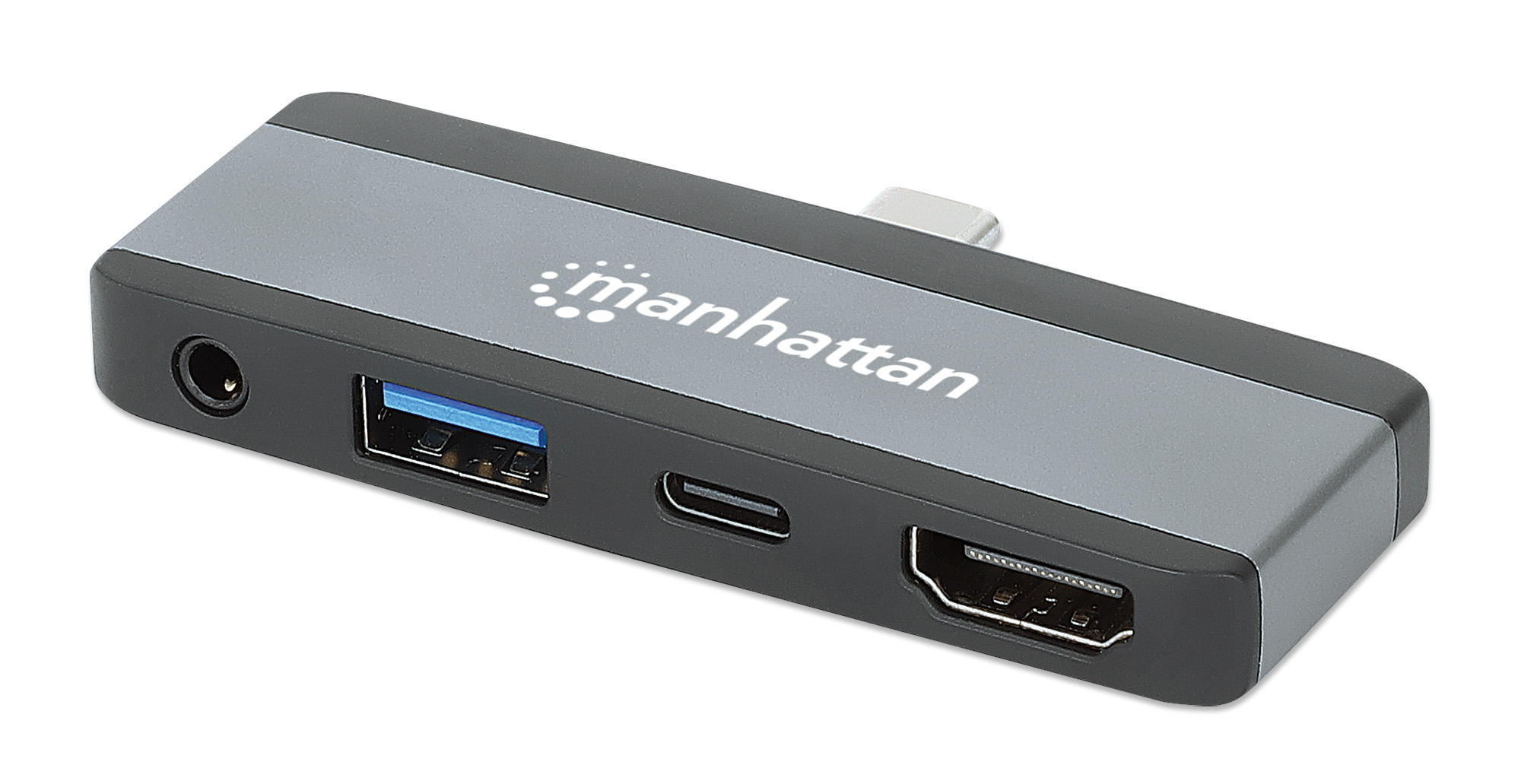 MANHATTAN USBC PD 4in1 Mobile Dockingstation 100W HDMI 4K30Hz USBA 10 Gbits 3,5mm Klinke PassthroughLadeanschluss Aluminium
