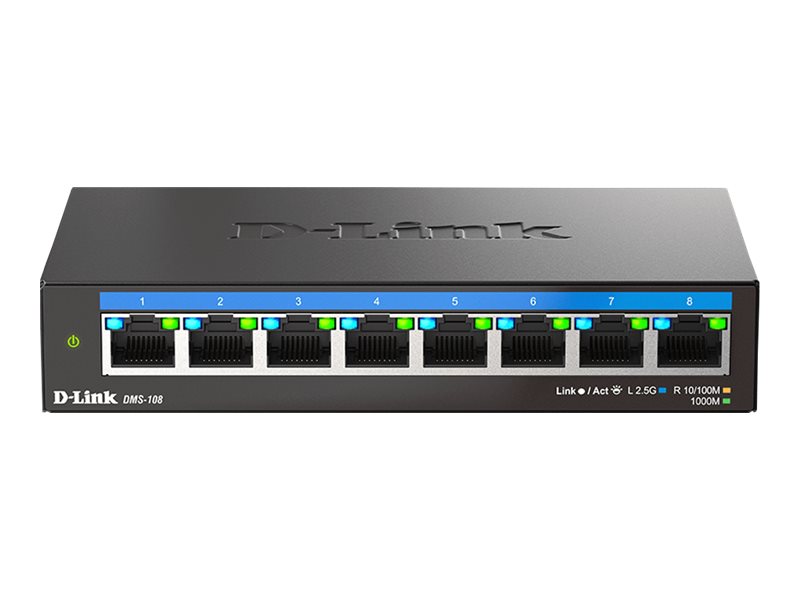 D-LINK DMS-108 8-Port Multi-Gigabit unmanaged Switch 8x 2.5G Ethernet Ports 802.3x Metallgehäuse ohne Lüfter Wi-Fi 6 IGMP