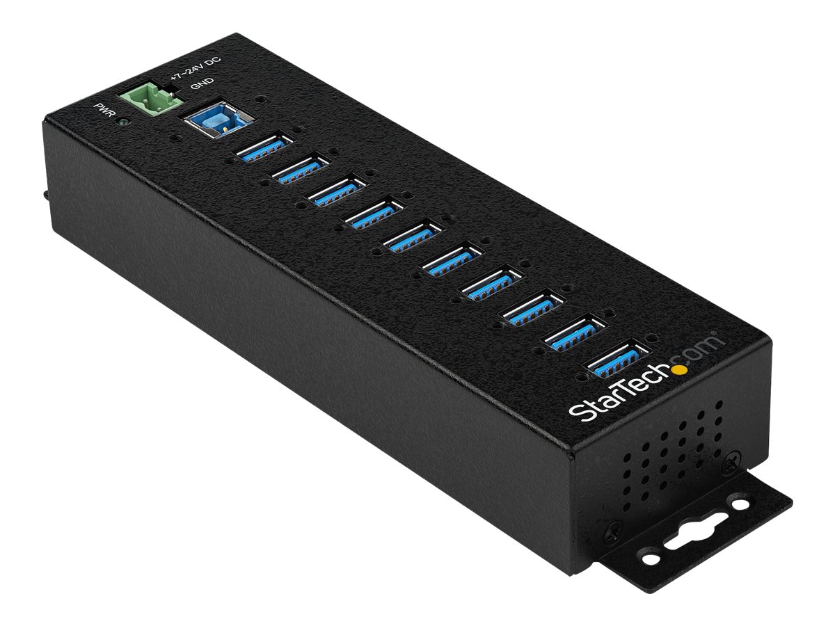 StarTech.com HB30A10AME USB 3.0 Hub (10-Port, Din-Rail,  Industrielle Anwendung, externes Netzteil, Uberspannungsschutz, ESD, 350 W, 15 kV) - Hub - 10 Anschlüsse - TAA-konform