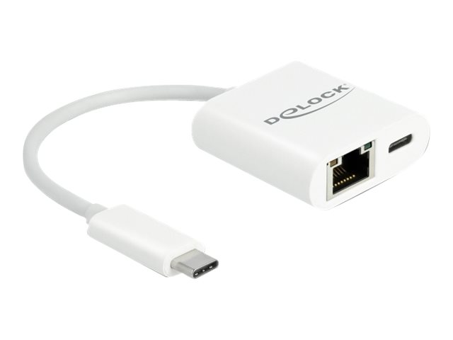DELOCK USB Type-C Adapter zu Gigabit LAN 10/100/1000mbps mit Power Delivery Anschluss weiss DELOCK USB Type-C Adapter zu Gigabit LAN 10/100/1000mbps mit Power Delivery Anschluss weiss