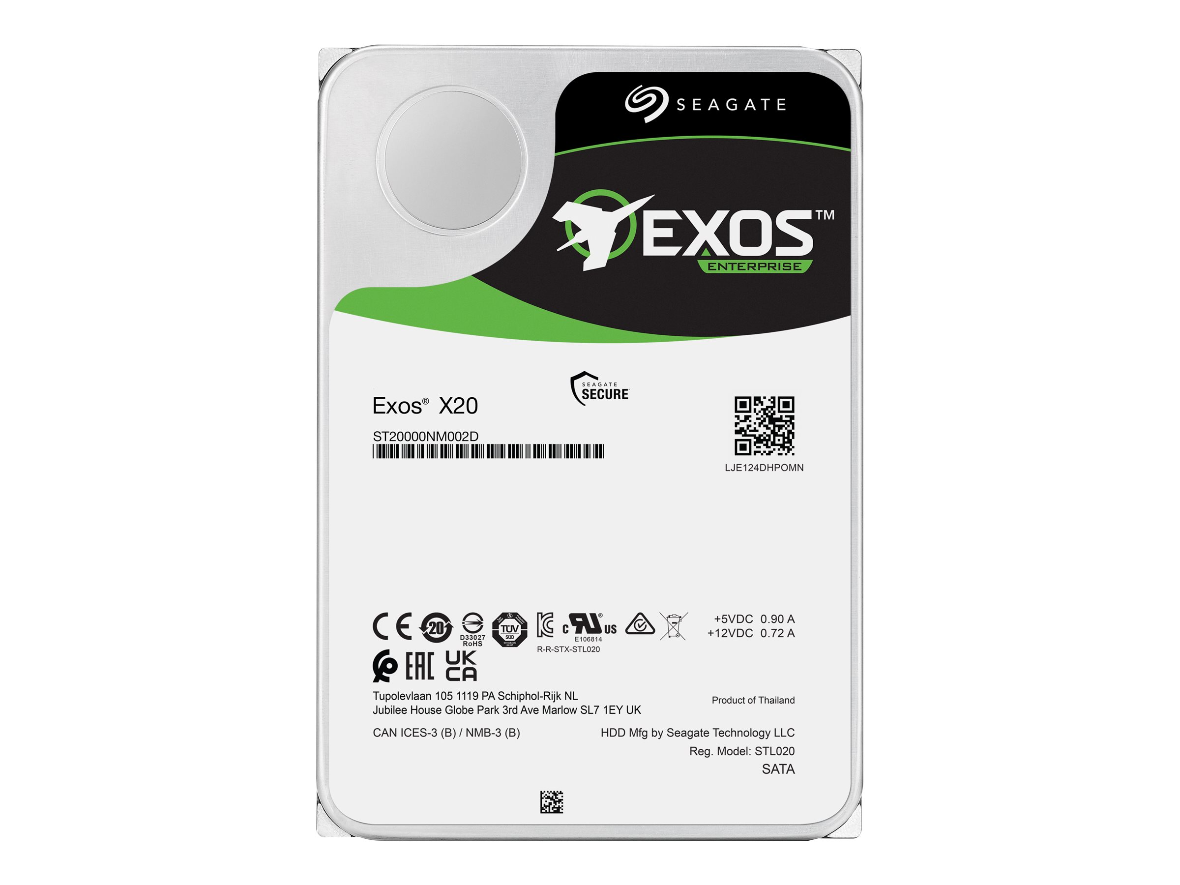 SEAGATE Exos X20 18TB HDD SAS 12Gb/s 7200RPM 256MB cache 8,90cm 3,5Zoll 24x7 512e/4KN Standard