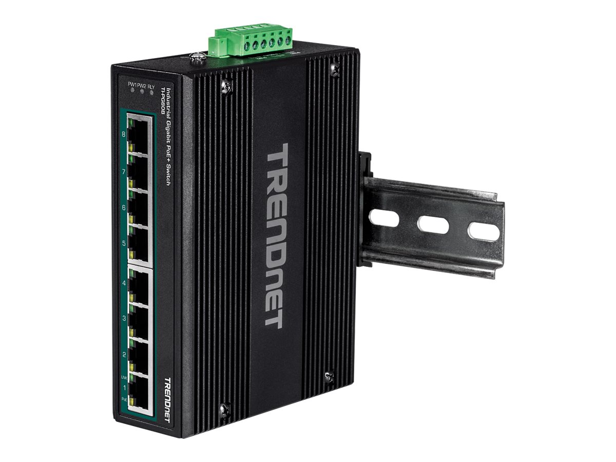 TRENDNET TI-PG80B 8-Port PoE+ Switch Industrial Gigabit DIN-Rail 24-56V
