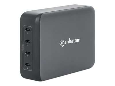 MANHATTAN 4-Port GaN USB Power Delivery-Ladestation PD 3.1 Vier USB-C PD-Ports mit bis zu 140W pro Port 240 W Gesamtleistung schwarz