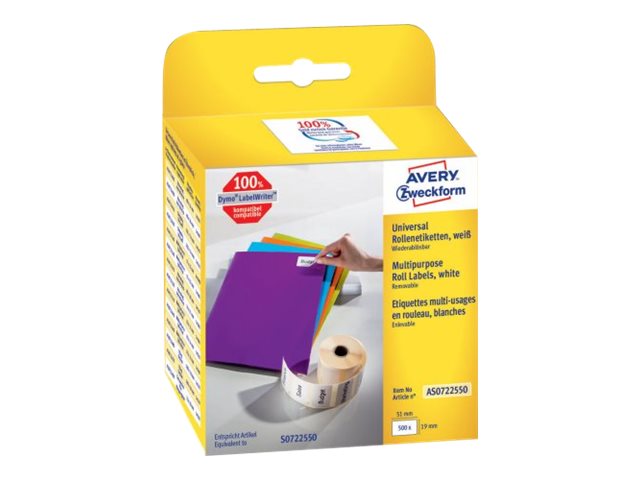AVERY Zweckform Etikettenrolle fuer Etikettendrucker AS0722550 weiss, 51,0 x 19,0 mm, 1 x 500 Etiketten