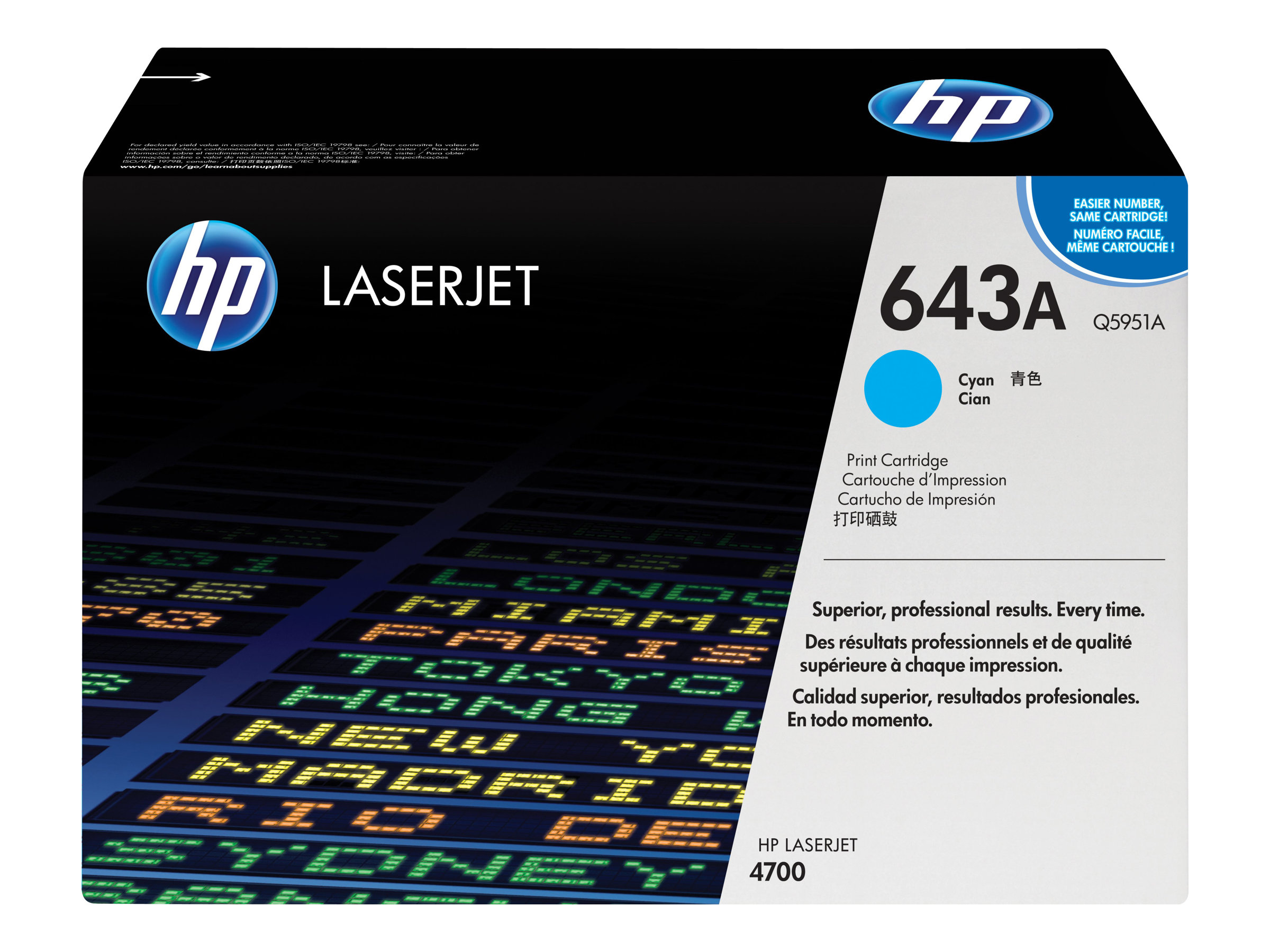 HP 643A original Colour LaserJet Toner cartridge Q5951A cyan standard capacity 10.000 pages 1-pack HP 643A original Colour LaserJet Toner cartridge Q5951A cyan standard capacity 10.000 pages 1-pack