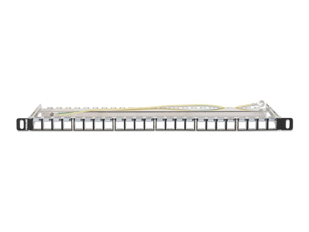 INTELLINET 24-Port Patchpanel geschirmt und unbestückt 0,5 HE Leerpanel zur 48,26 cm 19-Zoll-Rackmontage für Keystone-Jacks schwarz INTELLINET 24-Port Patchpanel geschirmt und unbestückt 0,5 HE Leerpanel zur 48,26 cm 19-Zoll-Rackmontage für Keystone-Jacks schwarz