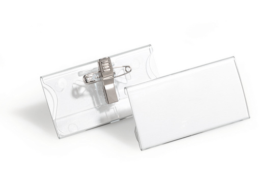 25 DURABLE Namensschilder mit Kombiklemme 7,5 x 4,0 cm