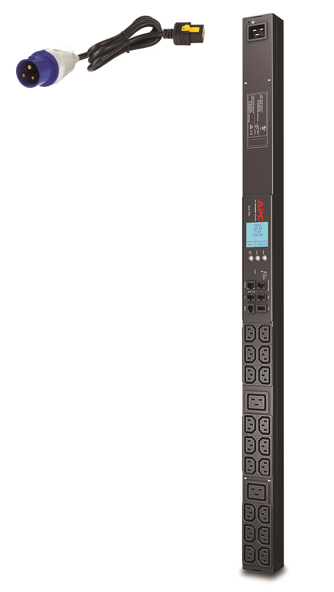APC Rack PDU 2G Metered ZeroU 16A 230V 18C13 2C19 Cord Length 3 meters IEC309
