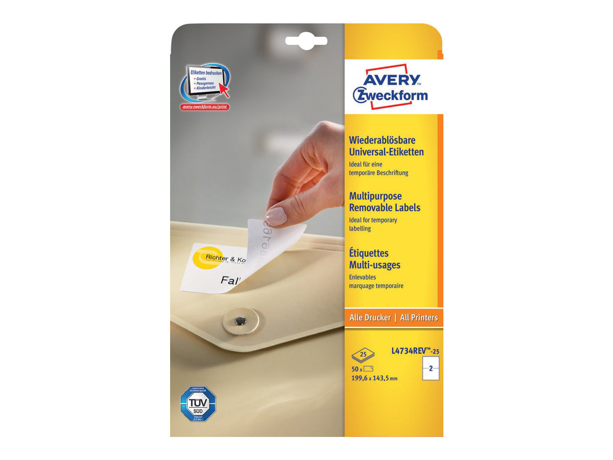 60 AVERY Zweckform Etiketten L4734REV-25 weiss 199,6 x 143,5 mm 60 AVERY Zweckform Etiketten L4734REV-25 weiss 199,6 x 143,5 mm