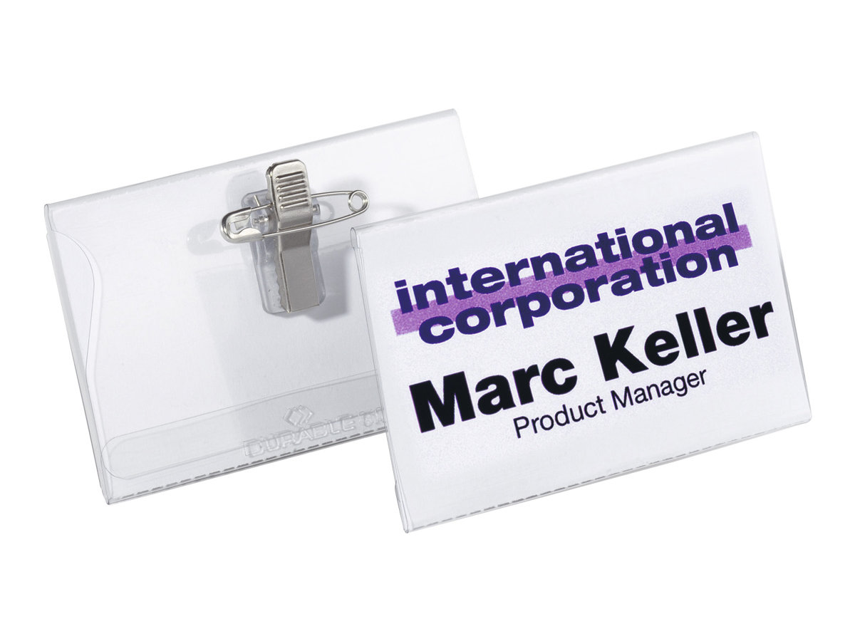 50 DURABLE Namensschilder mit Kombiklemme 7,5 x 4,0 cm 50 DURABLE Namensschilder mit Kombiklemme 7,5 x 4,0 cm