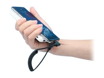 MANHATTAN Spiralkabel USB-C auf USB-C Ladekabel Stecker/Stecker 1m verknotungsfrei Winkelstecker keine Datenübertragung schwarz