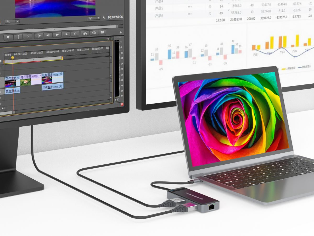 CONCEPTRONIC 71 Dock USBC2xHDMI3xUSBAGbE 25cm gr