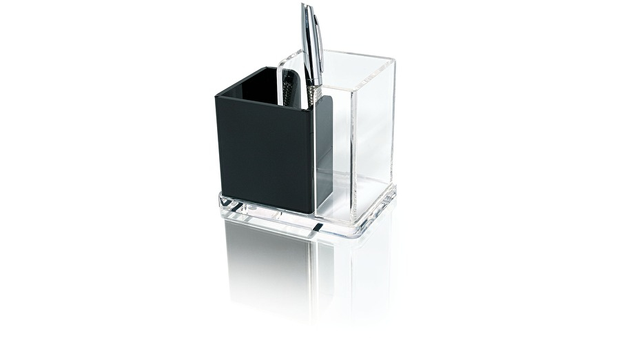 WEDO Stiftehalter Acryl Exklusiv glasklar/schwarz Acryl 2 FÃ¤cher 12,0 x 8,5 x 10,0 cm