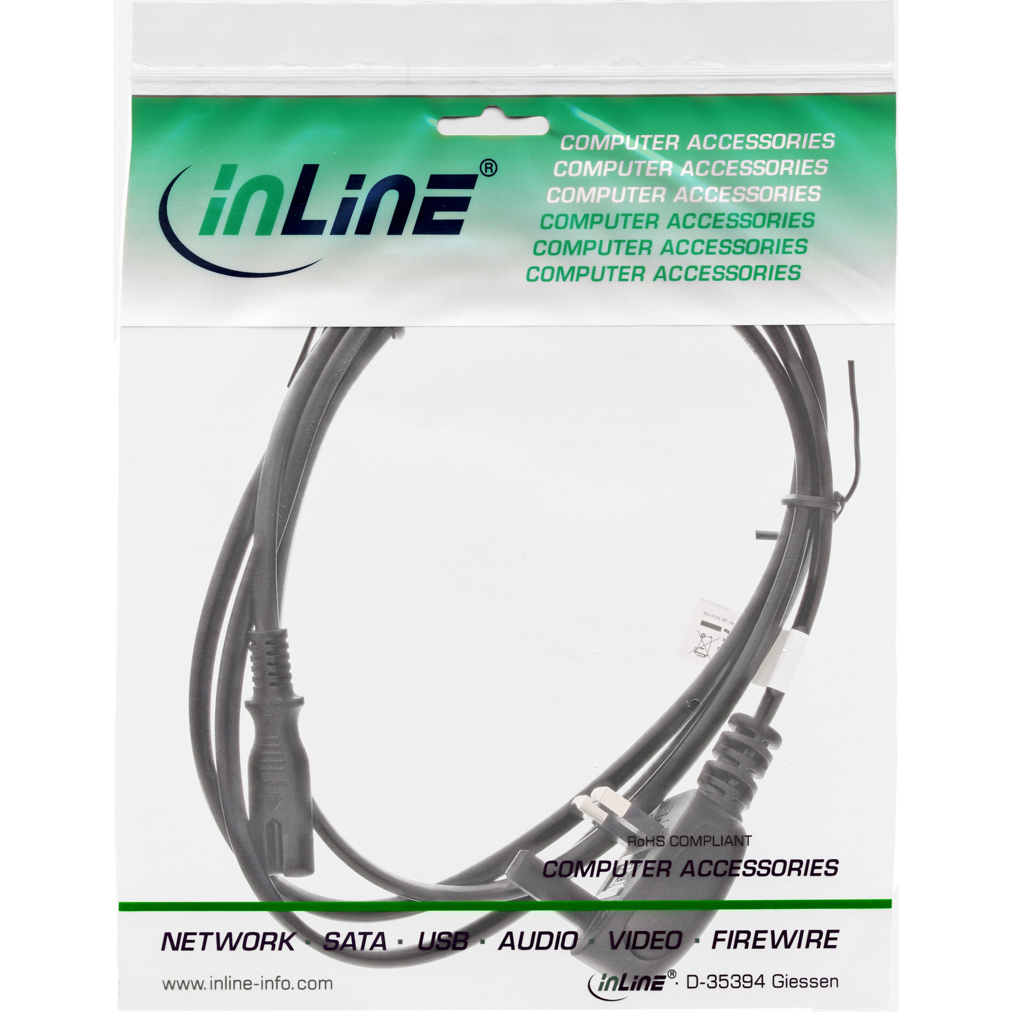 INLINE Netzkabel Netzstecker England auf Euro 8 Stecker C7 1,8m schwarz INLINE Netzkabel Netzstecker England auf Euro 8 Stecker C7 1,8m schwarz