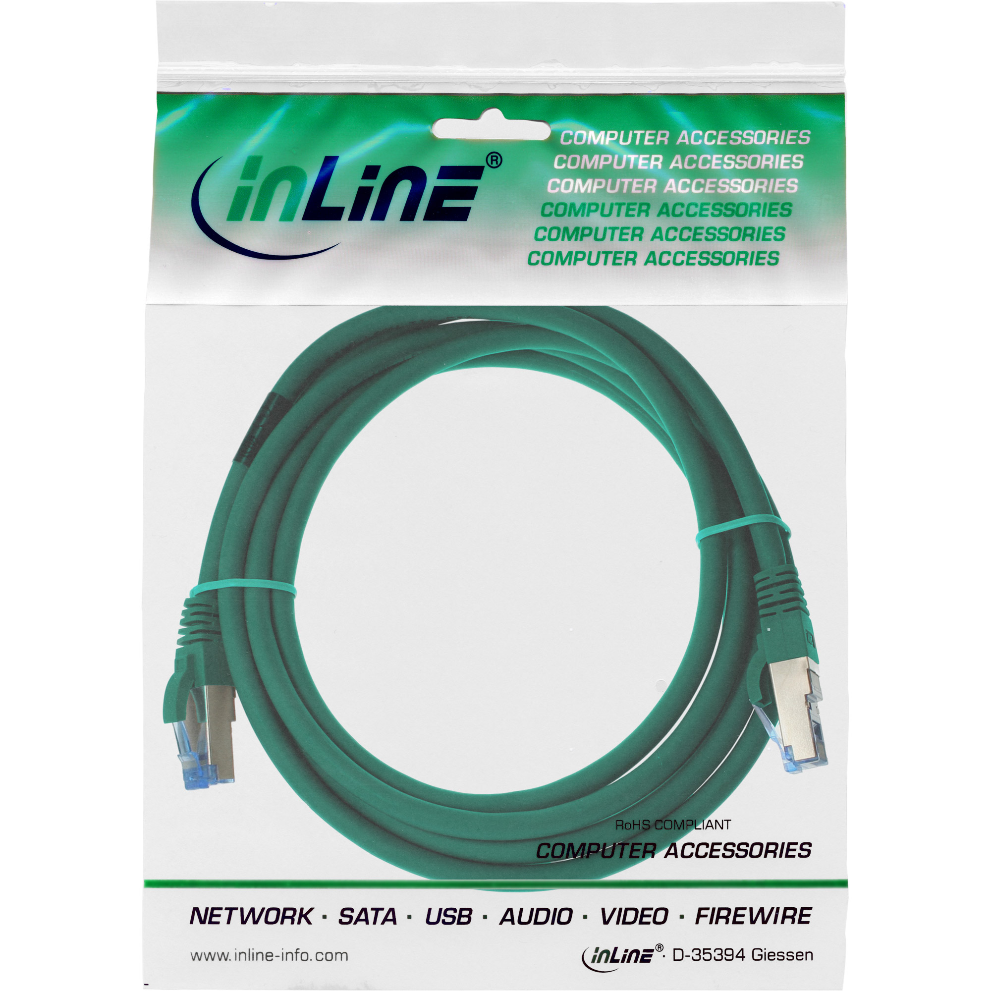 INLINE Patchkabel S/FTP PiMf Cat.6A 500MHz halogenfrei Kupfer gruen 3m