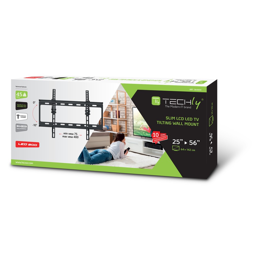 TECHLY Wandhalterung für LCD TV LED 2556Zoll 63,5142,24cm neigbar schwarz