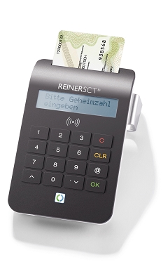 REINERSCT cyberJack RFID komfort. nPA-Chipkartenleser (eID+eSig) Dual Interf.Ausweis-Leser  s.PIN-Eingabe Display BSI zertifiziert