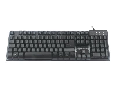 MANHATTAN USB-Gaming-Tastatur Metallunterseite 12 Funktionstasten farbige LED-Hintergrundbeleuchtung 19 Anti-Ghosting-Tasten IPX4