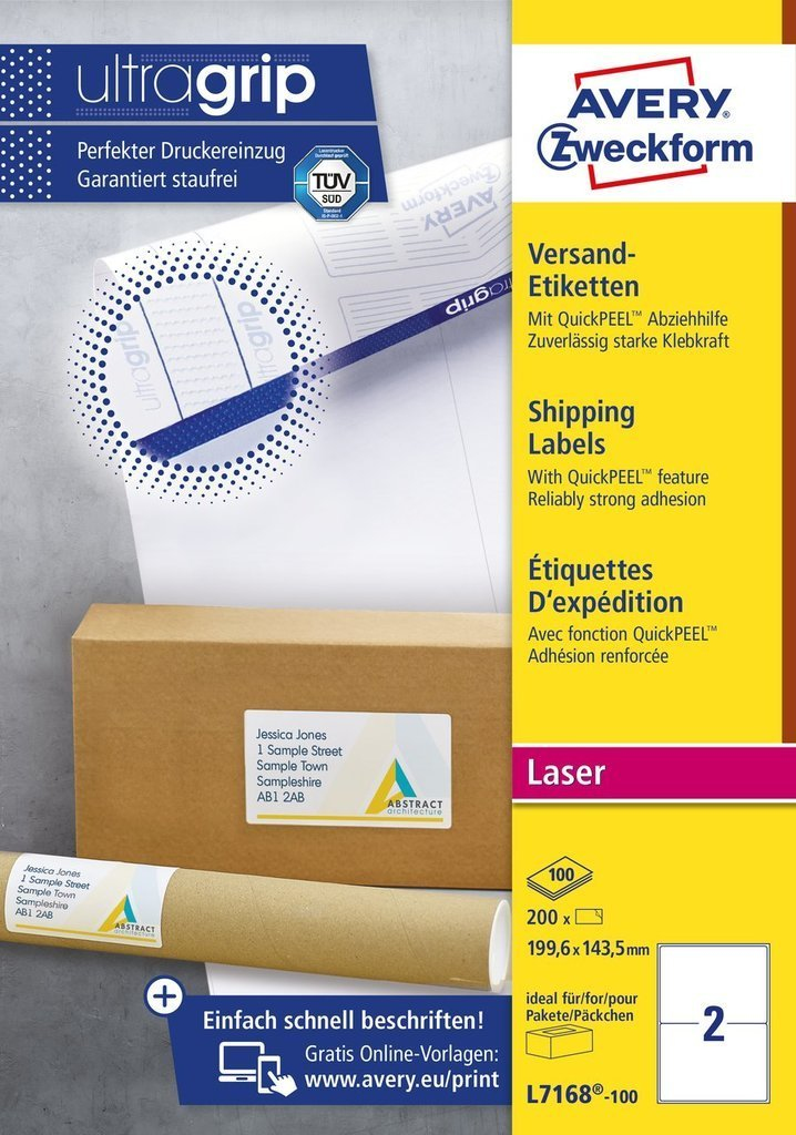 AVERY Zweckform Versandetiketten L7168100 weiß 199,6 x 143,5 mm, 100 Blatt