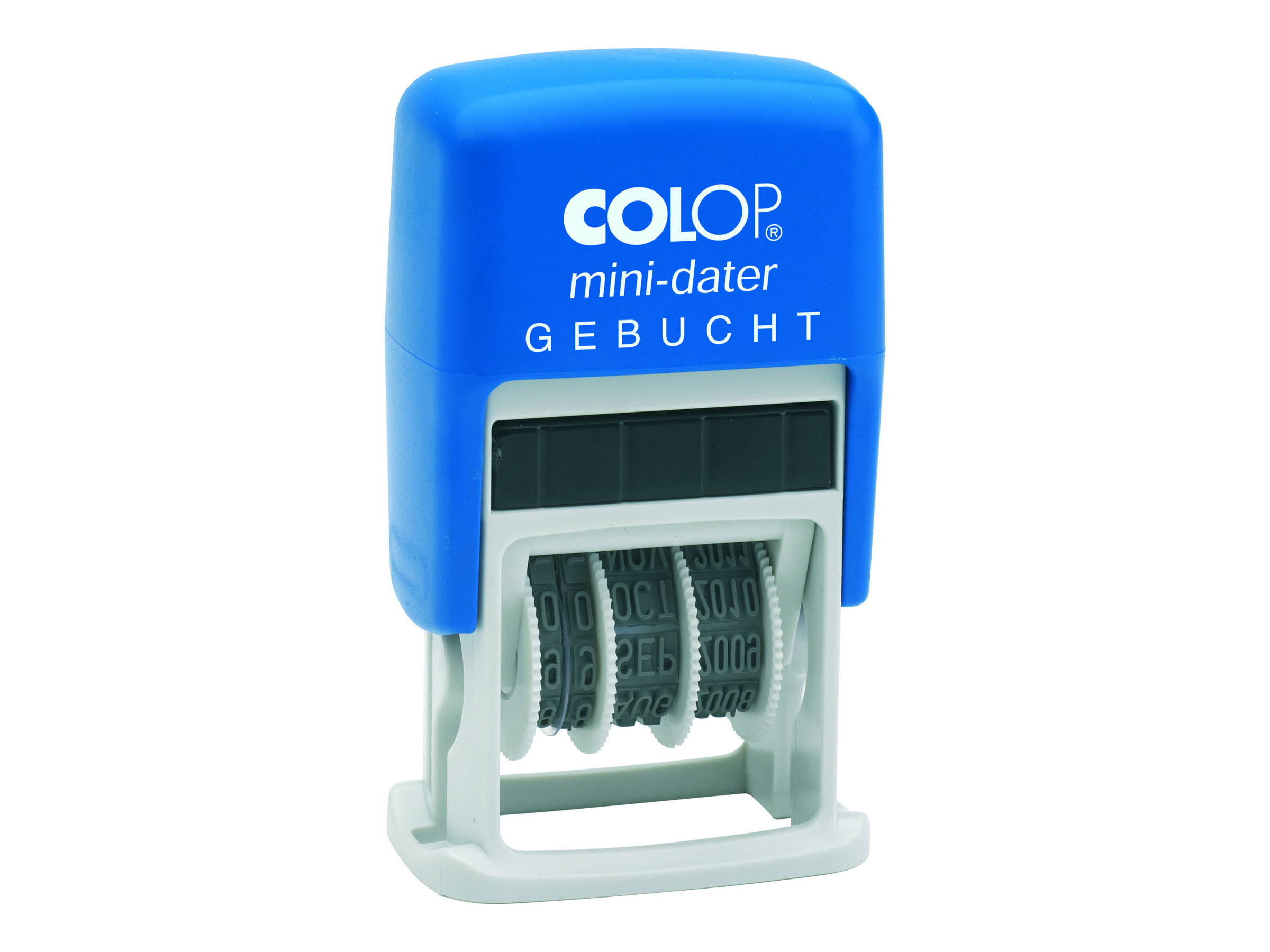 COLOP Datumstempel mit Text Gebucht MiniDater S 160L selbstfärbend blau rot, 1 St
