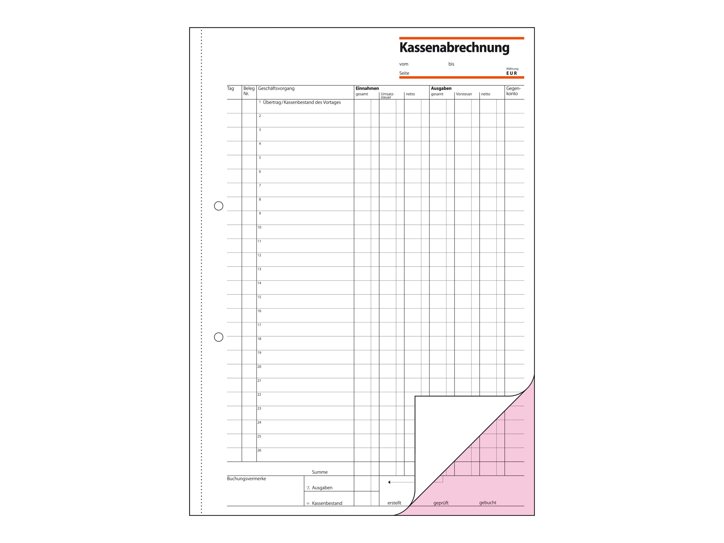 SIGEL Kassenabrechnung Formularbuch KG425, 1 St