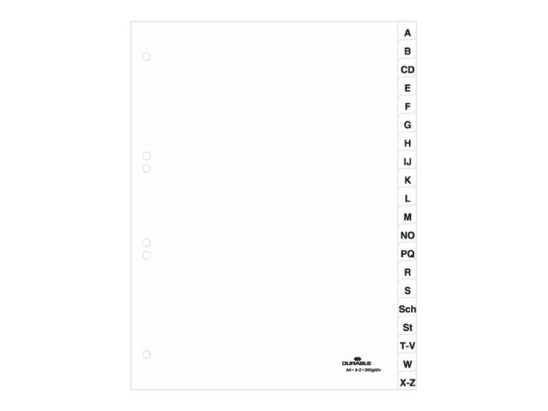 DURABLE Ordnerregister Vollformat A-Z weiss 20-teilig, 1 Satz DURABLE Ordnerregister Vollformat A-Z weiss 20-teilig, 1 Satz