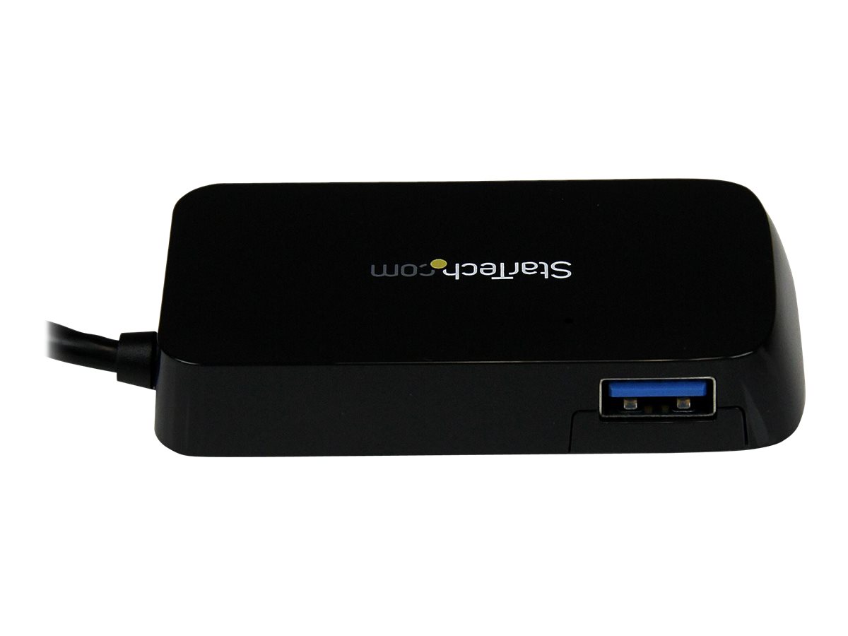 StarTech.com 4 Port USB 3.0 SuperSpeed Hub - Schwarz - Portabler externer Mini USB Hub mit eingebautem Kabel - Hub - 4 Anschlüsse