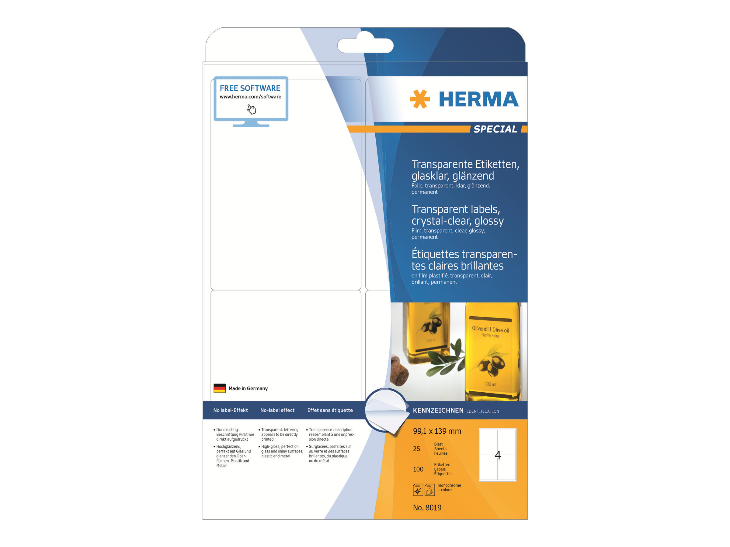 100 HERMA Folienetiketten 8019 transparent 99,1 x 139,0 mm