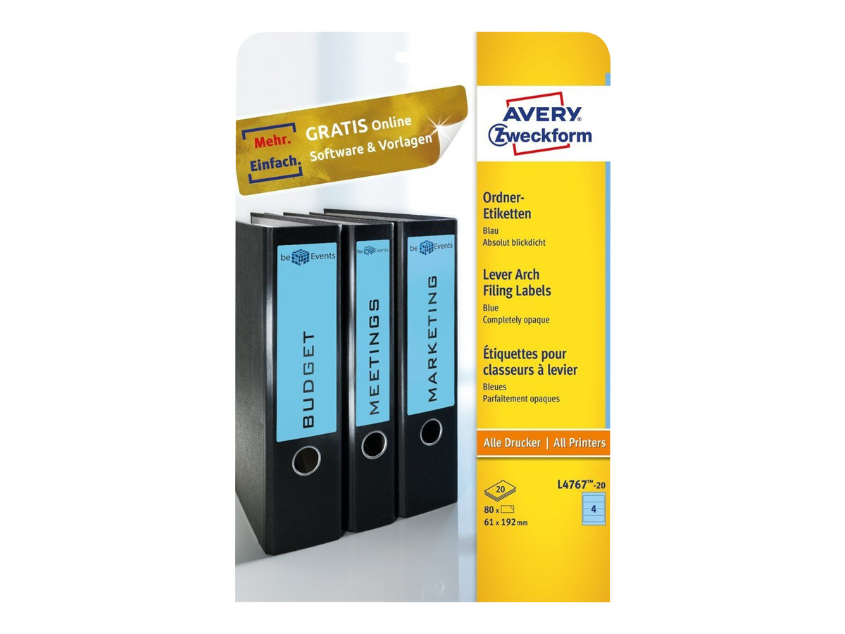 80 AVERY Zweckform Ordneretiketten L4767-20 blau 80 AVERY Zweckform Ordneretiketten L4767-20 blau