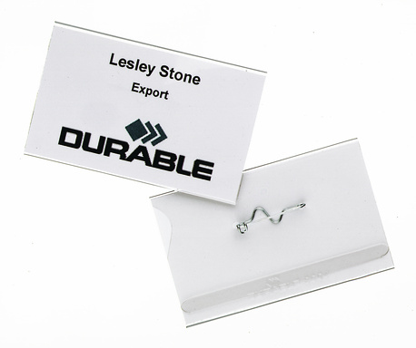 10 DURABLE Namensschilder mit Nadel 9,0 x 5,4 cm