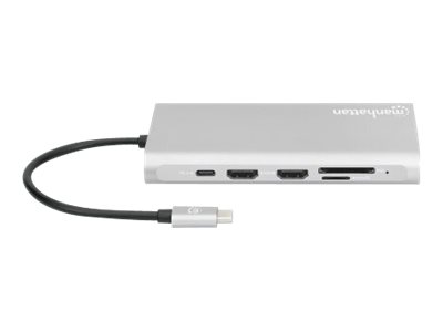 MANHATTAN USB-C PD 12-in-1-Dockingstation mit MST für drei HDMI-Monitore 4xUSB-A Ports RJ45 SD/MicroSD USB-C Power Delivery 100 W