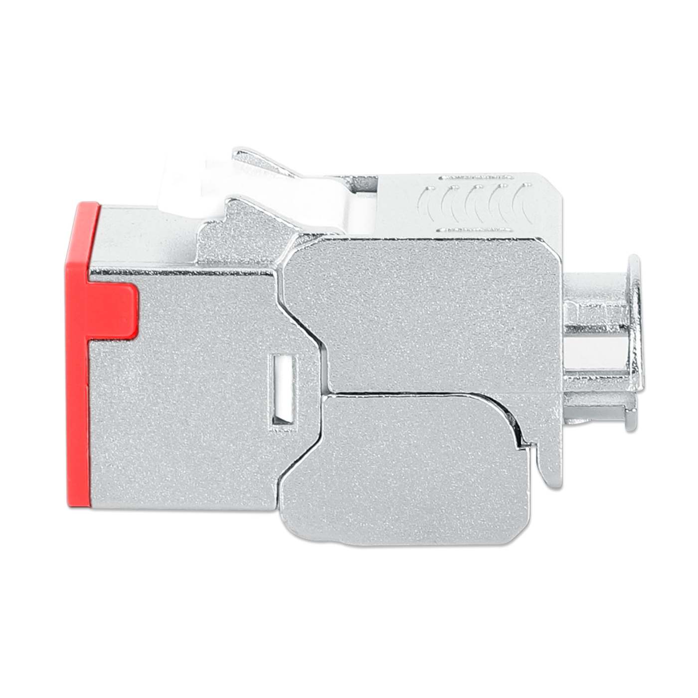INTELLINET Cat6a 10G Slimline KeystoneModul STP werkzeuglos mit Rastclip für Massivdraht vergoldete Kontakte Metallgehäuse rot