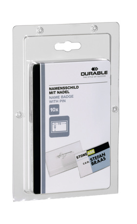 10 DURABLE Namensschilder mit Nadel 7,5 x 4,0 cm 10 DURABLE Namensschilder mit Nadel 7,5 x 4,0 cm