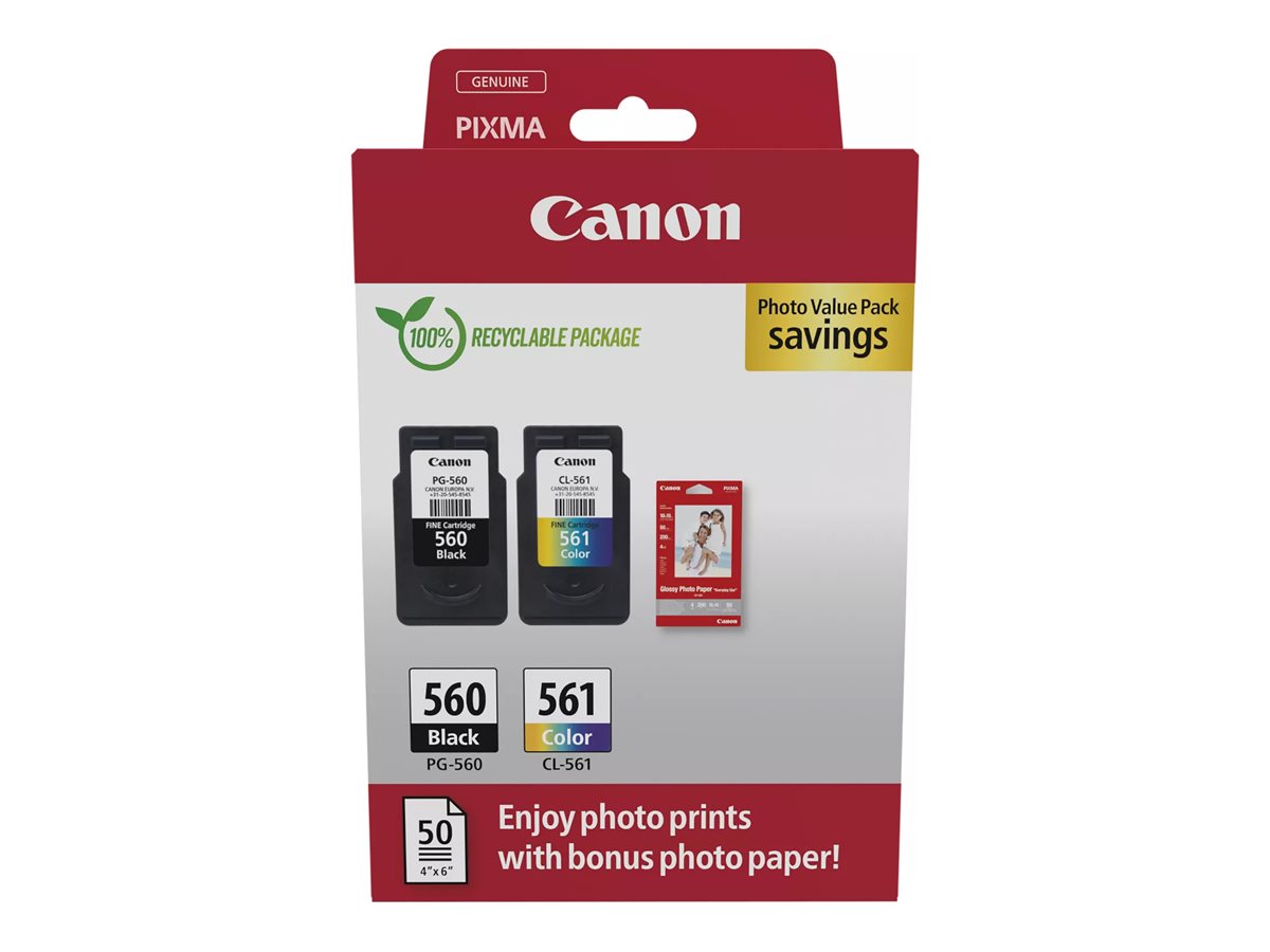 Canon PG-560 + CL-561  schwarz, color Druckkoepfe + Fotopapier, 2er-Set
