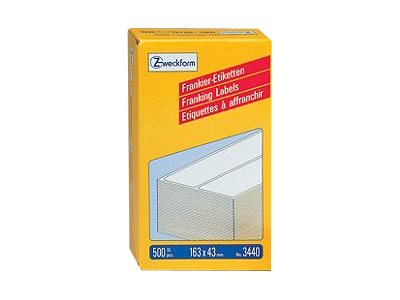 500 AVERY Zweckform Frankieretiketten 3440 weiss 163,0 x 43,0 mm 500 AVERY Zweckform Frankieretiketten 3440 weiss 163,0 x 43,0 mm