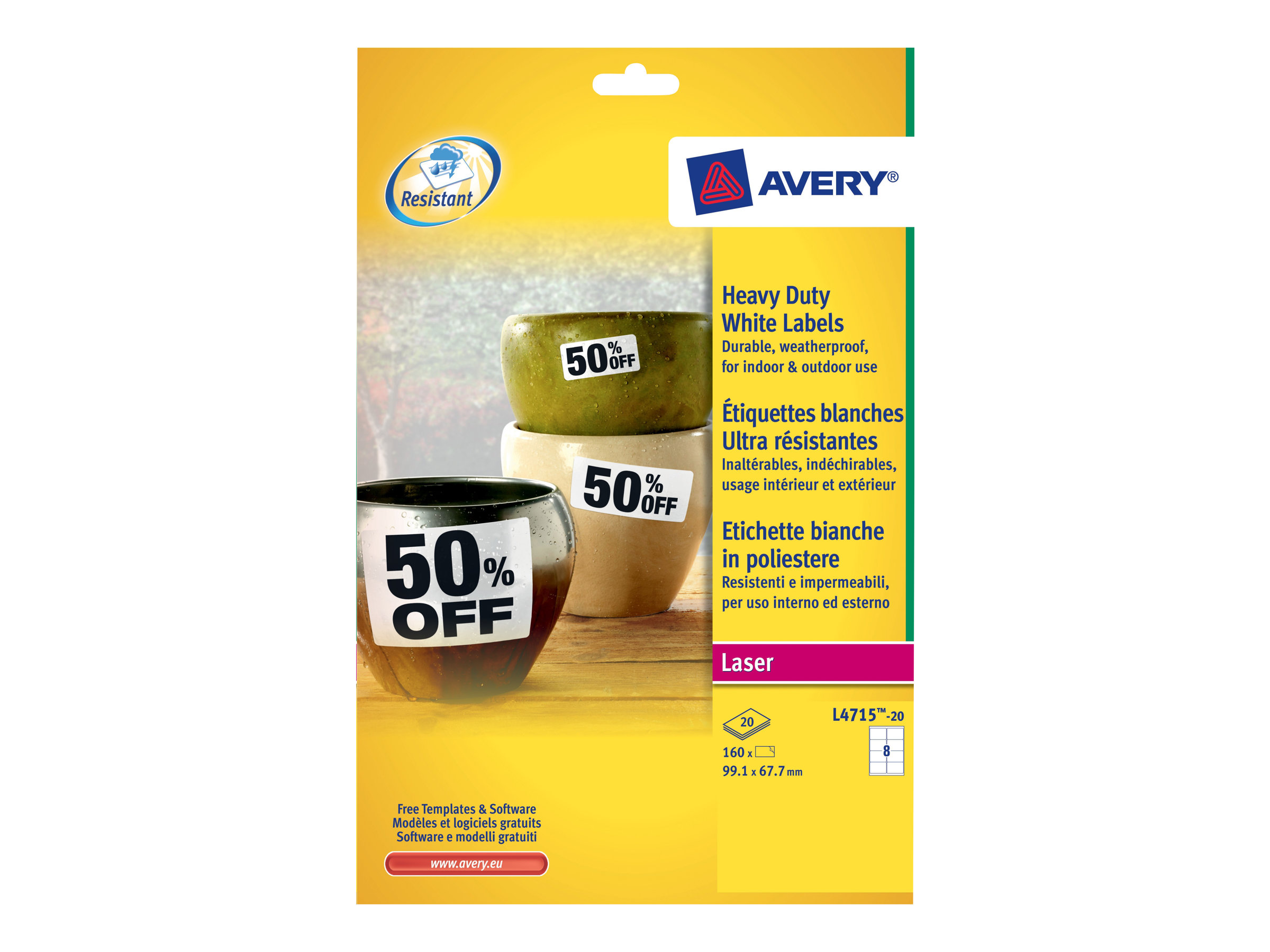 160 AVERY Zweckform wetterfeste Folienetiketten L4715-20 weiss 99,1 x 67,7 mm 160 AVERY Zweckform wetterfeste Folienetiketten L4715-20 weiss 99,1 x 67,7 mm