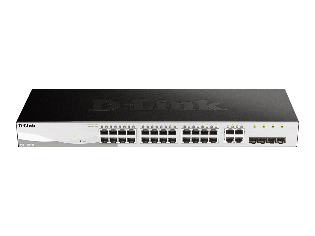 D-LINK DGS-1210-28/E 28-Port smart managed Gigabit Switch 24x 10/100/1000 4x TP Combo Port/SFP Slot lüfterlos 19Zoll Metallgehäuse