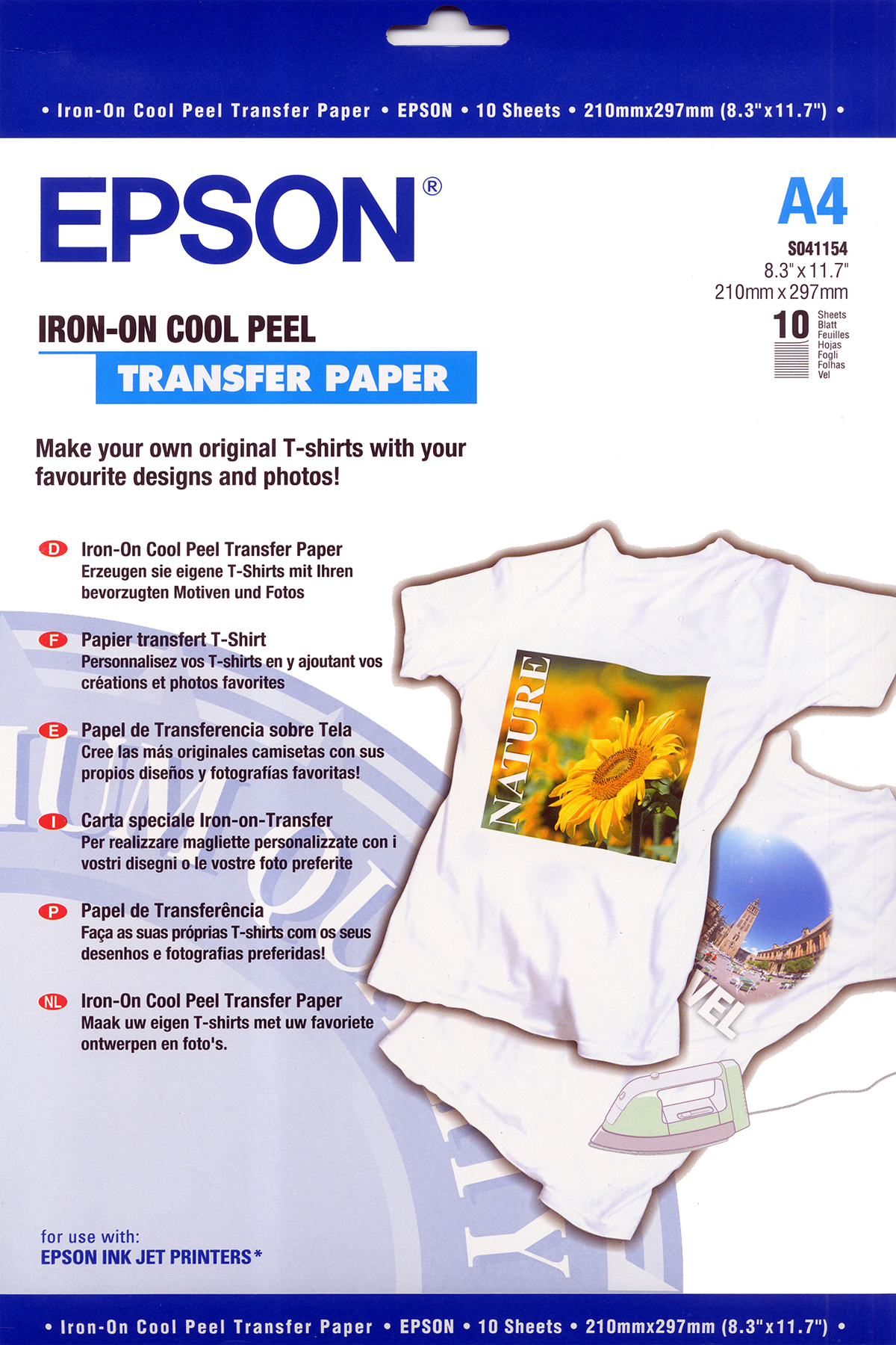 EPSON S041154 Ironontransfer Papier 120gm2 A4 10 Blatt 1erPack