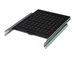 DIGITUS Fachboden 48,3cm 19Zoll fuer Netzwerkschraenke 525mm tief 25KG belastbar perforiert schwarz ausziehbar