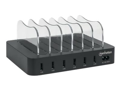 MANHATTAN 6-Port USB-Ladestation Sechs USB-A-Ports bis zu 2,4A/5V pro Port 50W Ausgangsleistung gesamt schwarz