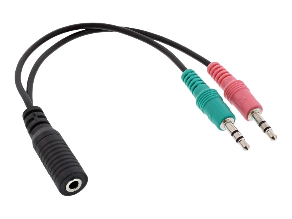 INLINE Audio Headset Adapterkabel 2x 3.5mm Klinke Stecker an 3.5mm Klinke Buchse 4pol. CTIA 0.15m