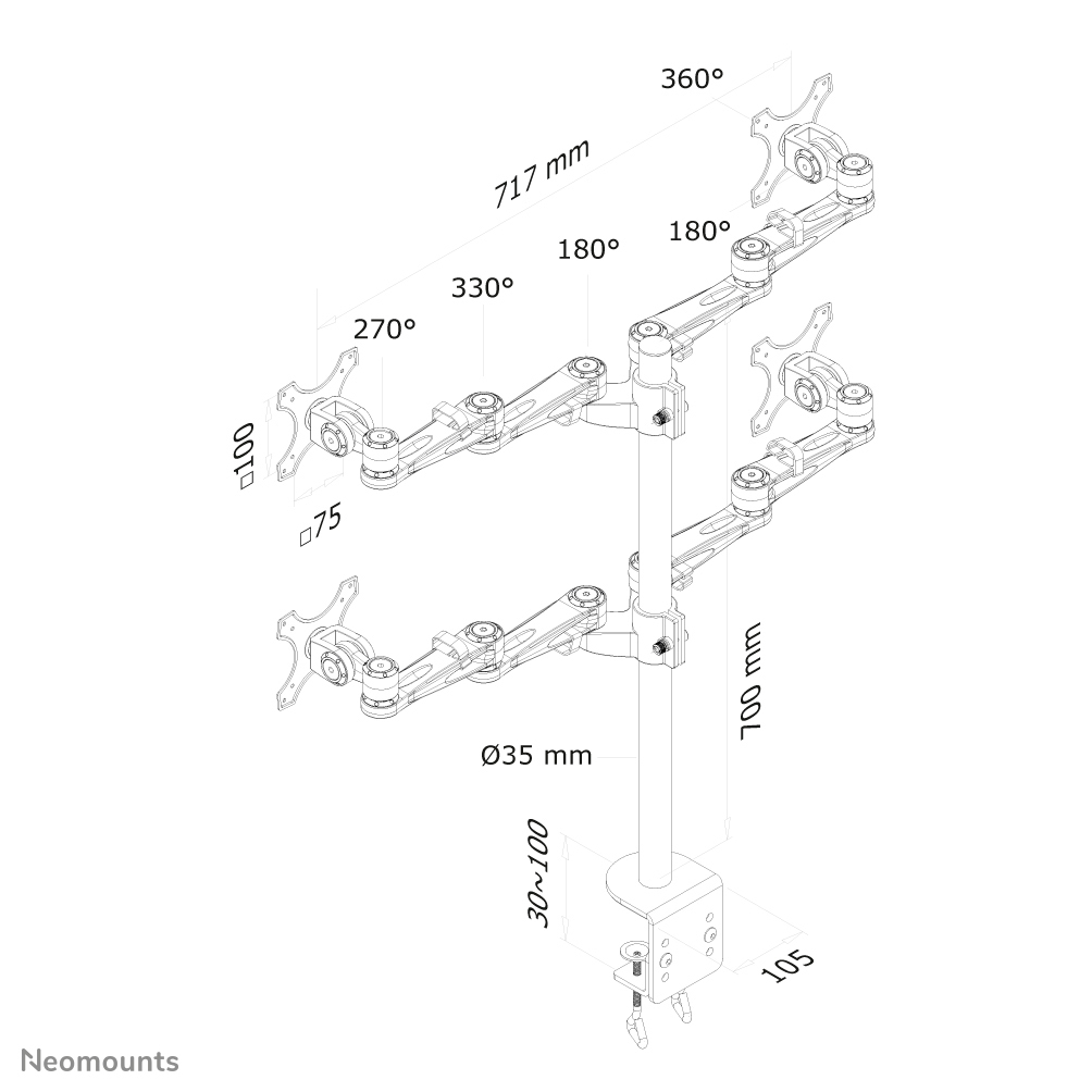 NEOMOUNTS DeskMount 4x25,4-66,04cm 4x10-26Zoll 12 kg Clamp Silver