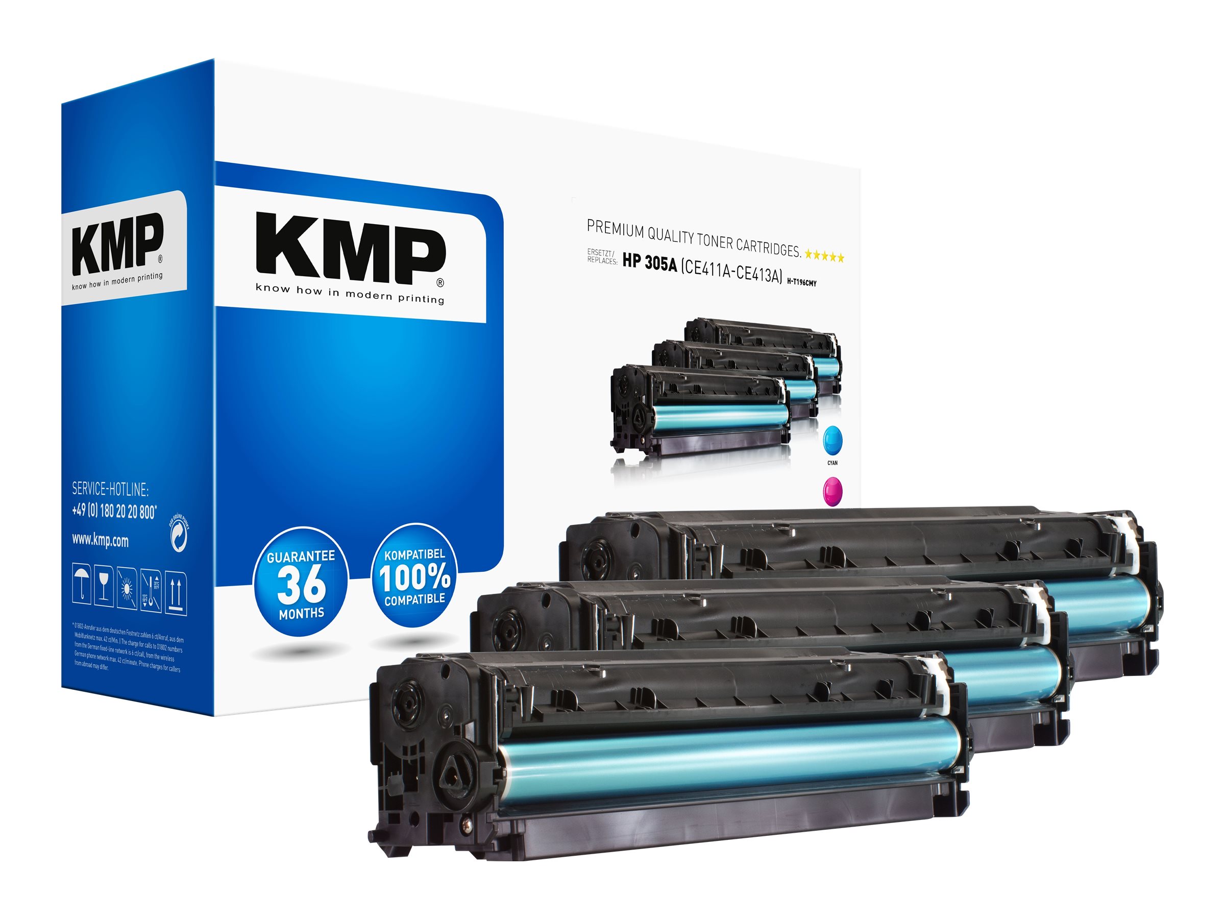 KMP H-T196CMY cyan, magenta, gelb Toner kompatibel zu HP 305A (CF370AM), 3er-Set KMP H-T196CMY cyan, magenta, gelb Toner kompatibel zu HP 305A (CF370AM), 3er-Set