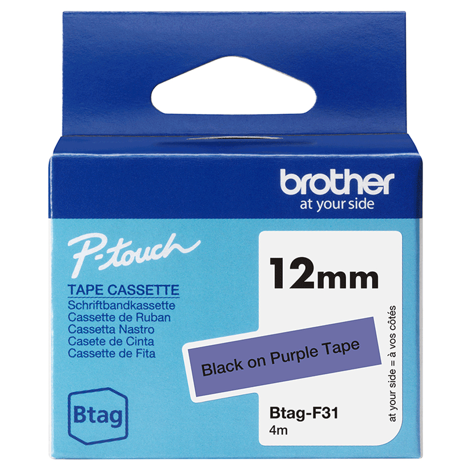 brother Schriftband Btag BTAGF31, 12 mm, schwarz auf lila, 1 St