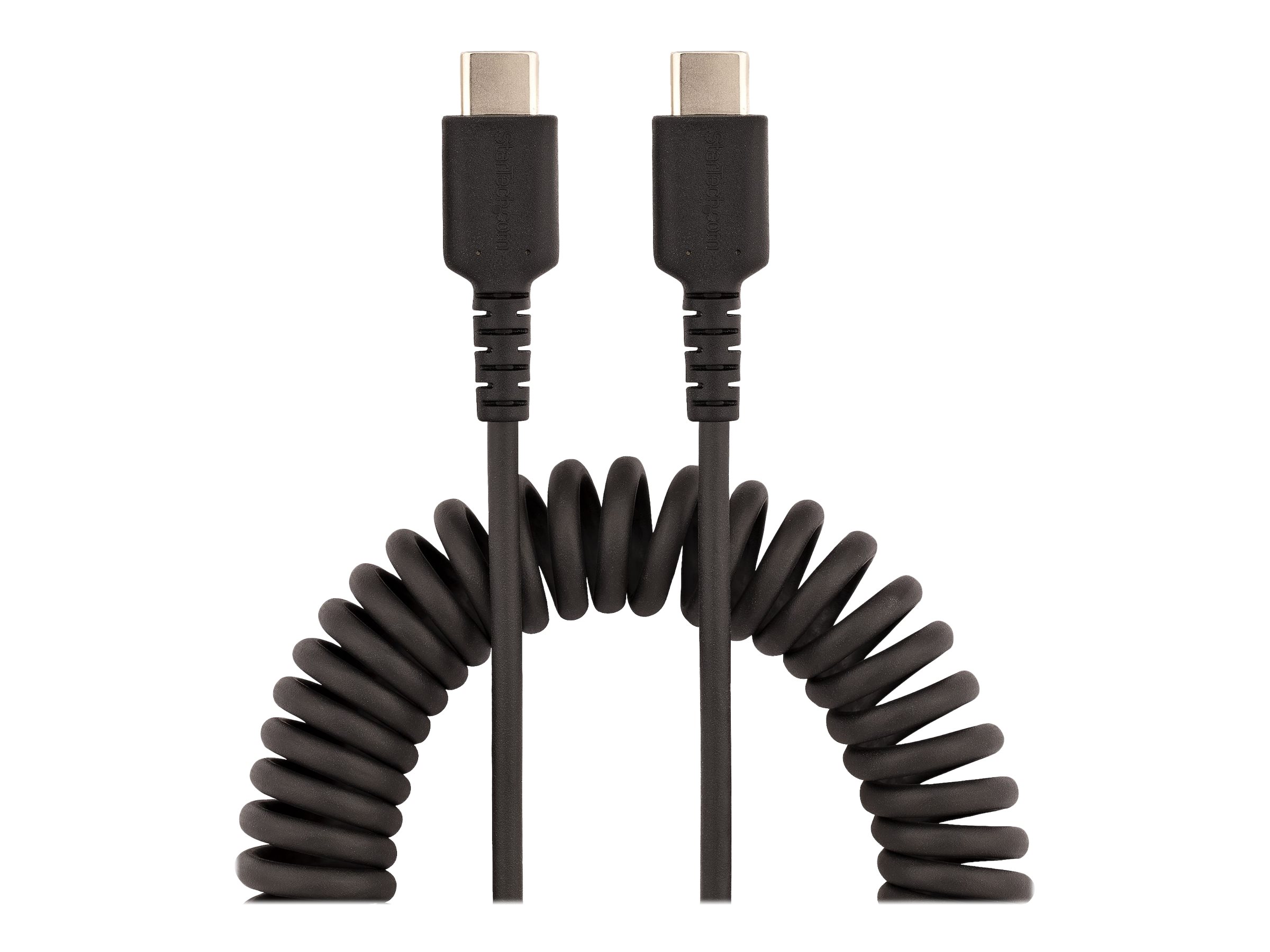 STARTECH.COM 3ft 1m USB C Charging Cable Coiled Heavy Duty Fast Charge & Sync USB-C Cable High Quality USB 2.0 Type-C Cable Black