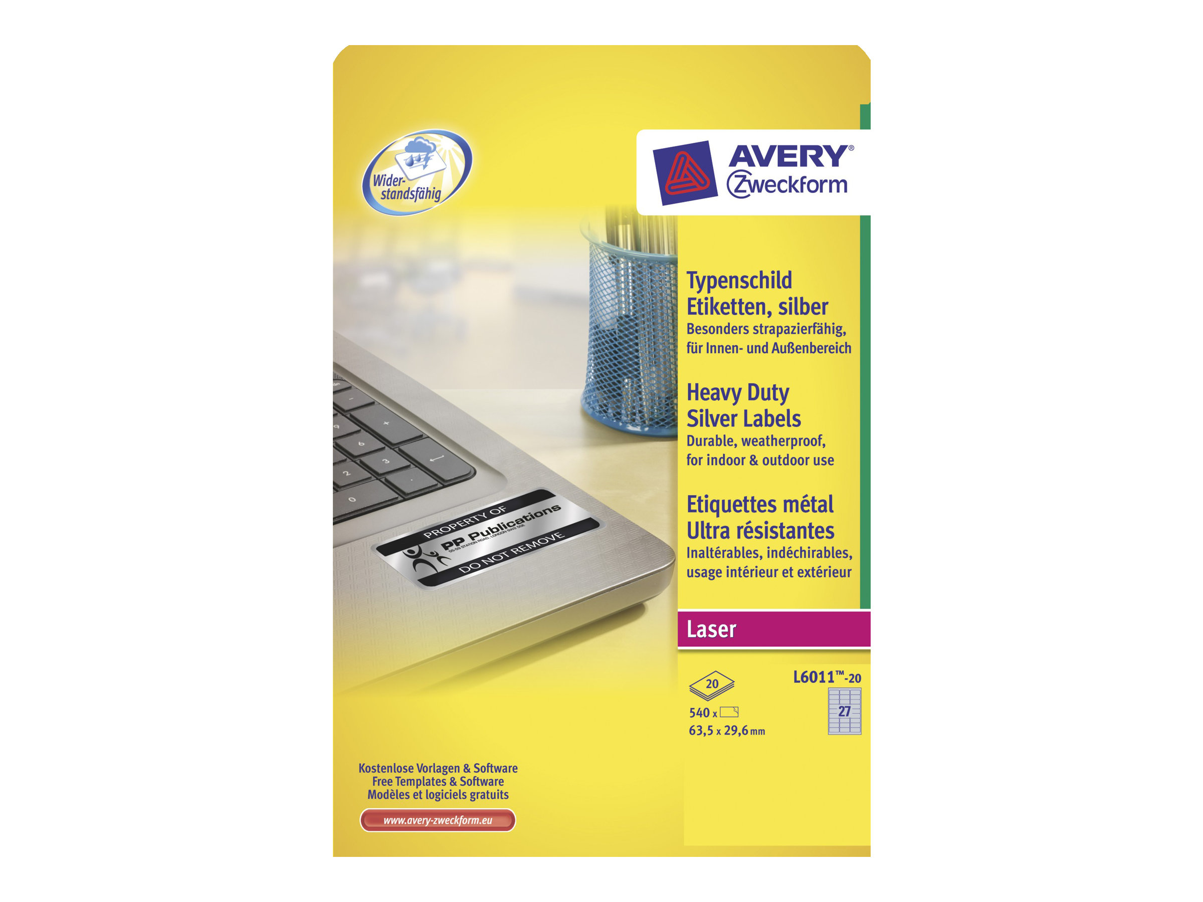 540 AVERY Zweckform Typenschildetiketten L6011-20 silber 63,5 x 29,6 mm 540 AVERY Zweckform Typenschildetiketten L6011-20 silber 63,5 x 29,6 mm
